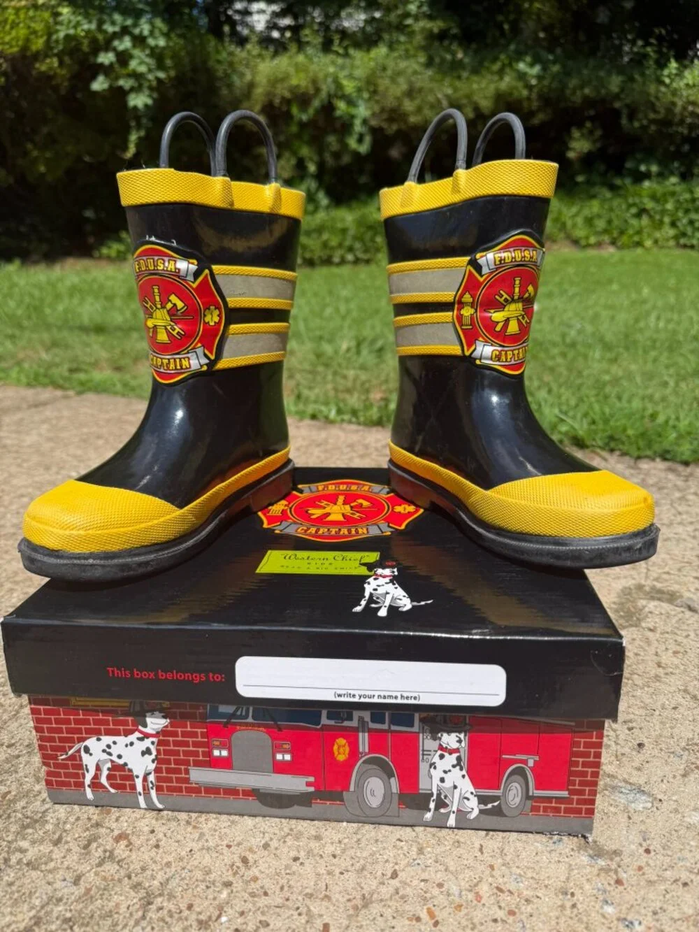 Western Chief Kids Fire Chief Rain Boots Black Yellow - Size 10 Toddler
